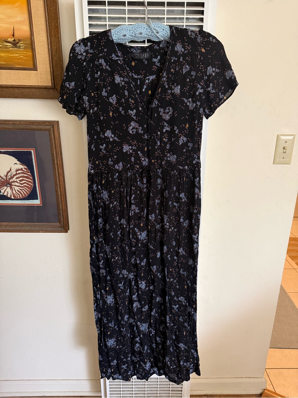 Christy Dawn The Dawn Dress Black Floral Midi Dress with Blue Accent
